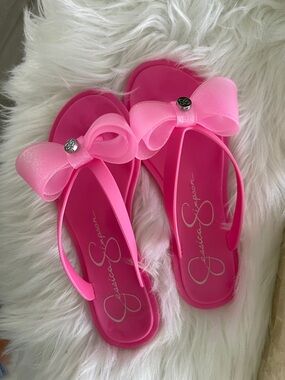 Jessica Simpson Hot Pink Bow Jelly Flip Flops